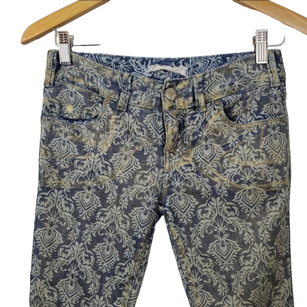 Free People Blue and Cream Patterned Skinny Jeans